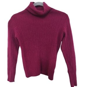 NWOT Halston Heritage Ribbed Merino Wool Turtleneck Sweater - Deep Raspberry, M